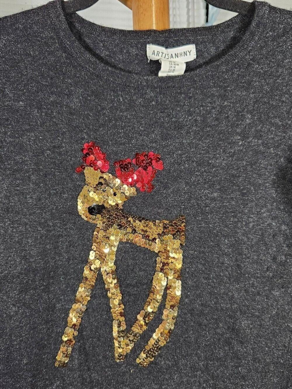 Artisan NY Medium $70 Gray Lambswool Cashmere Blend Sequin Reindeer Kids Sweater